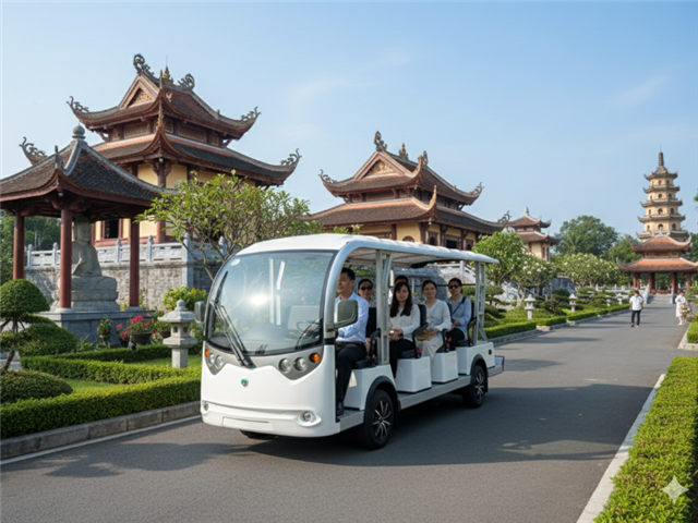 Xe Điện Kiểu Bus Lvtong LT-S8 & Greentech GT-S14.C: Giải Pháp Vận Chuyển Xanh Cho Khu Tâm Linh