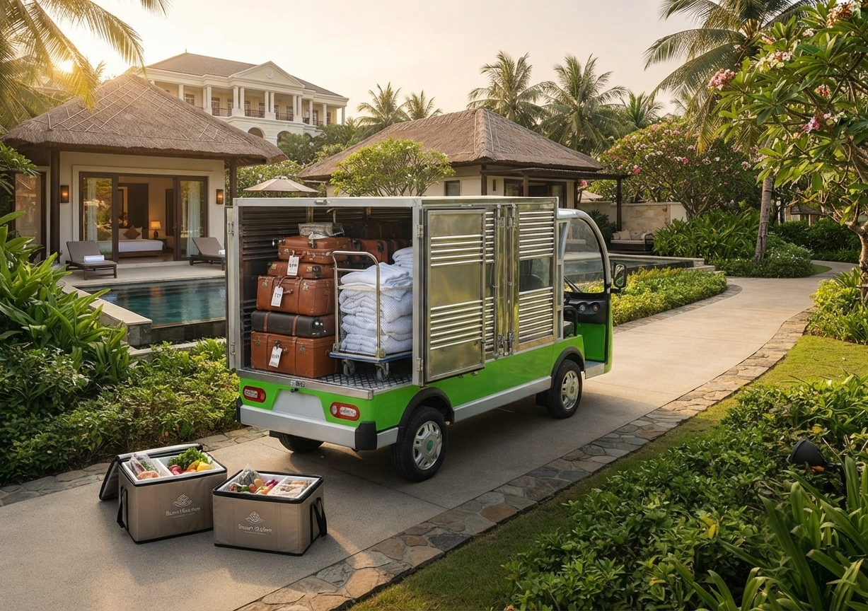 Xe điện LT-S8 hoán cải chở hành lý trong khu resort