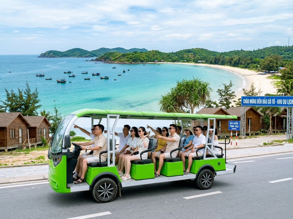 Xe điện 14 chỗ Greentech GT-14 chở khách du lịch đảo Cô Tô